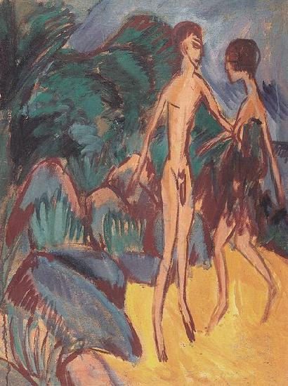 Ernst Ludwig Kirchner Nackter Jungling und Madchen am Strand Sweden oil painting art